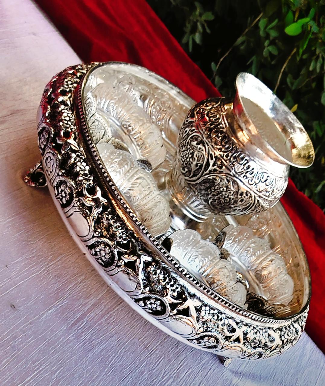 German Silver Pooja thali Set Combo of 6 Pieces Set